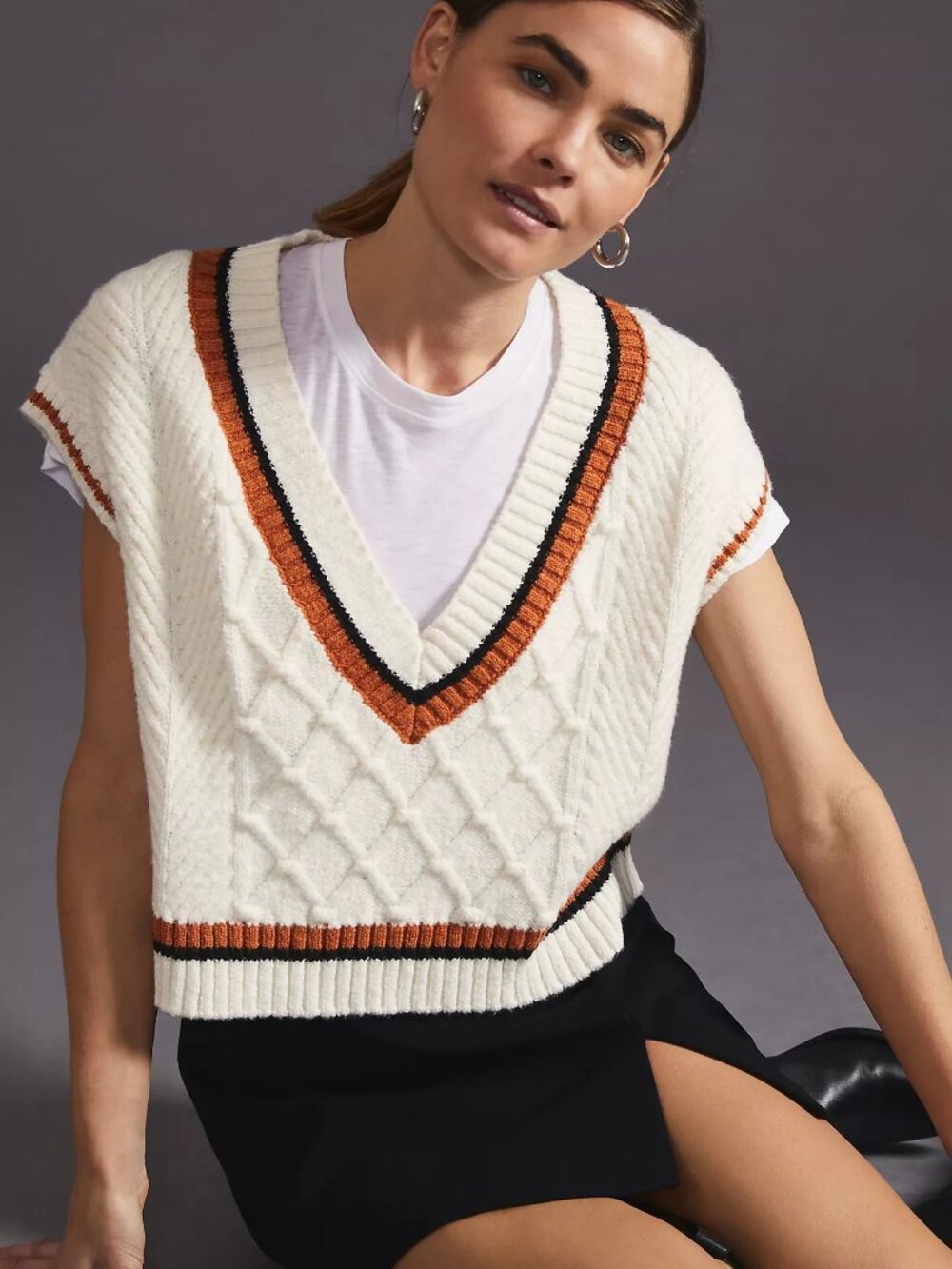 Maeve Anthropologie Willa Cable Knit Sweater Vest L